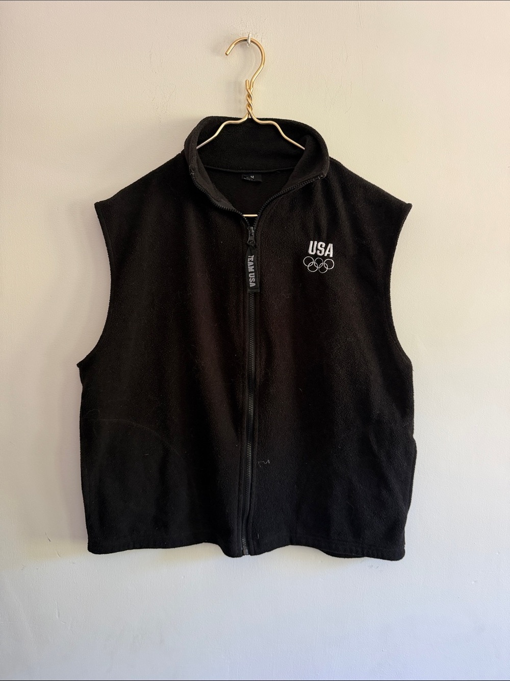 USA Olympic Sleeveless Fleece Vest - Black